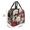 Elegant Red And White Peony Floral Nightgarden Insulated Lunch Bag for Women Kids Portable Food Boxes Thermal Lunch Box Tote
