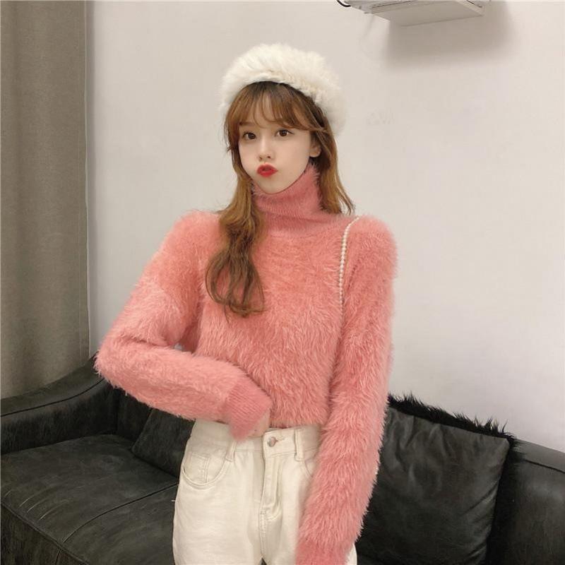 2025 Winter Women's High Neck Slim Fit Thickened Plush Knit Sweater