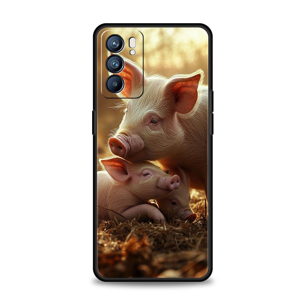 Cute Pig Phone Case For Oppo A17 A31 A54 A57 A78 A79 A98 Find X5 X6 Reno 6 7 8 10 11 12 13 F Pro 5G Soft TPU Cover Fundas Capas