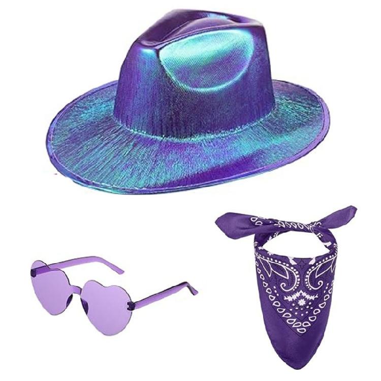 3pcs Adult Cowboy Hat+Heart Sunglasses+Kerchief Woman Sunproof Cowgirl Hat Set