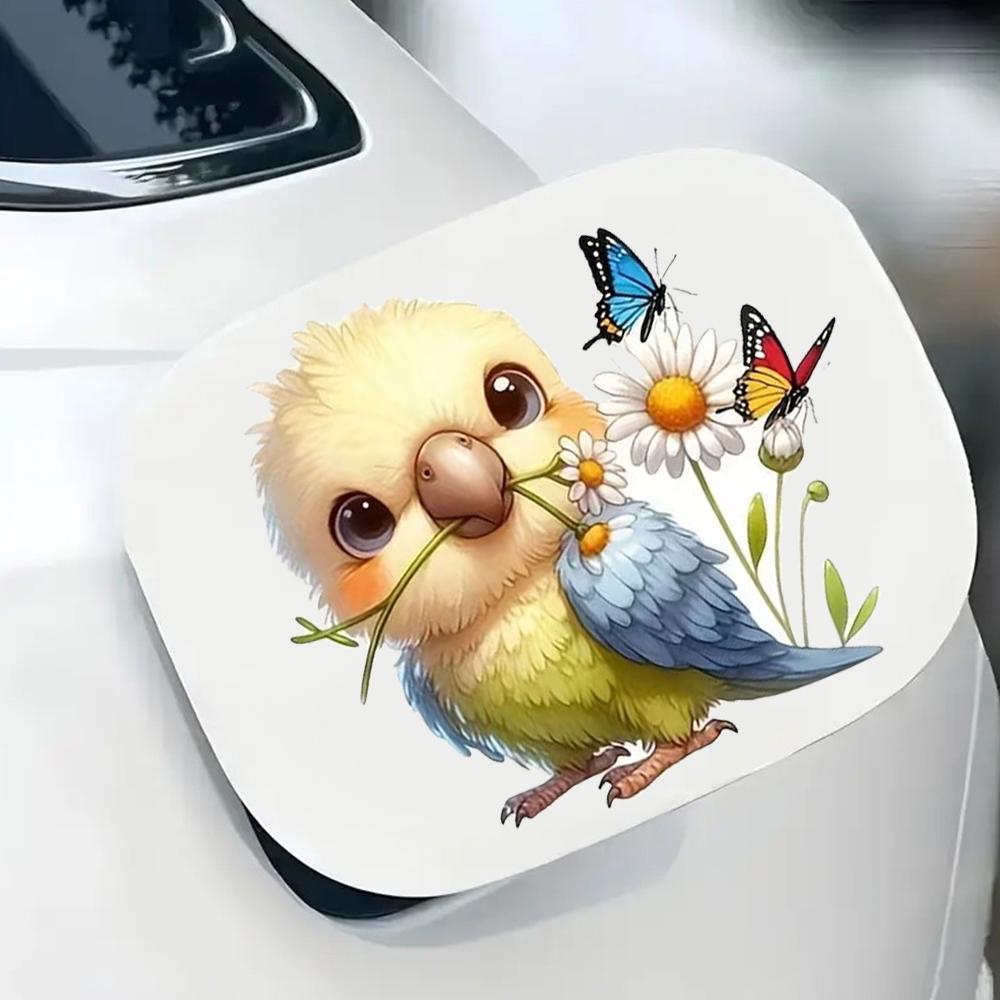 QT2349#15cm Papagei Schmetterling Floral Wasserdicht Auto Dekoratives Aufkleber, Geeignet für Autos, Laptops, Stoßstangen, Glasfenster Aufkleber