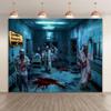 1 Piece, Halloween Horror Hospital Wall Background, Polyester Scene of Terrifying Doctors and Nurses with Bloodied Patie