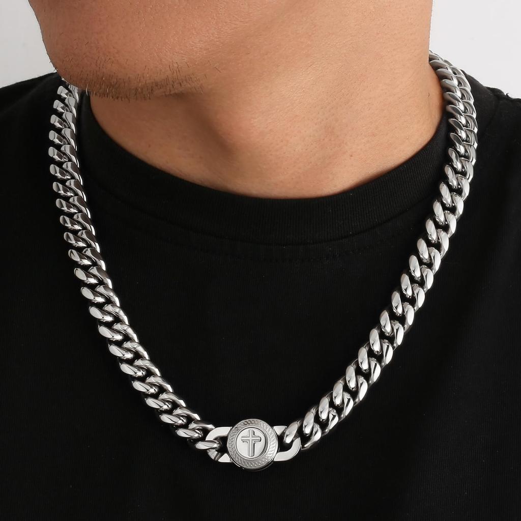 Kreuzverschluss Halskette für 12mm Kihei 18K Gold Chirurgischer Edelstahl Feier KRKC&CO Herren, Breite, Kette, Plattiert, Stahl, Hypoallergen, Dick,