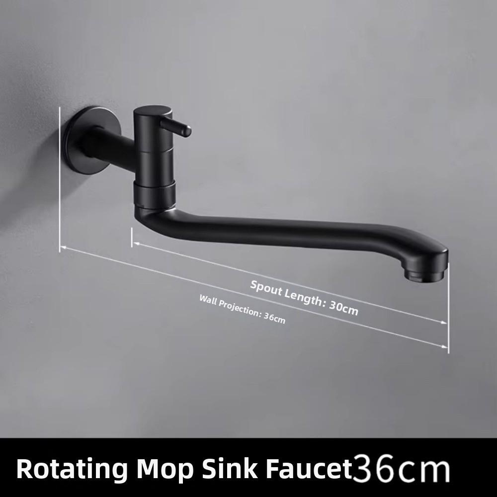 Portable Black Mop Pool Tap Brass Wall Type Bathroom Faucet Rotating Extended Bibcock Toilet Taps For Balcony Wash-basin