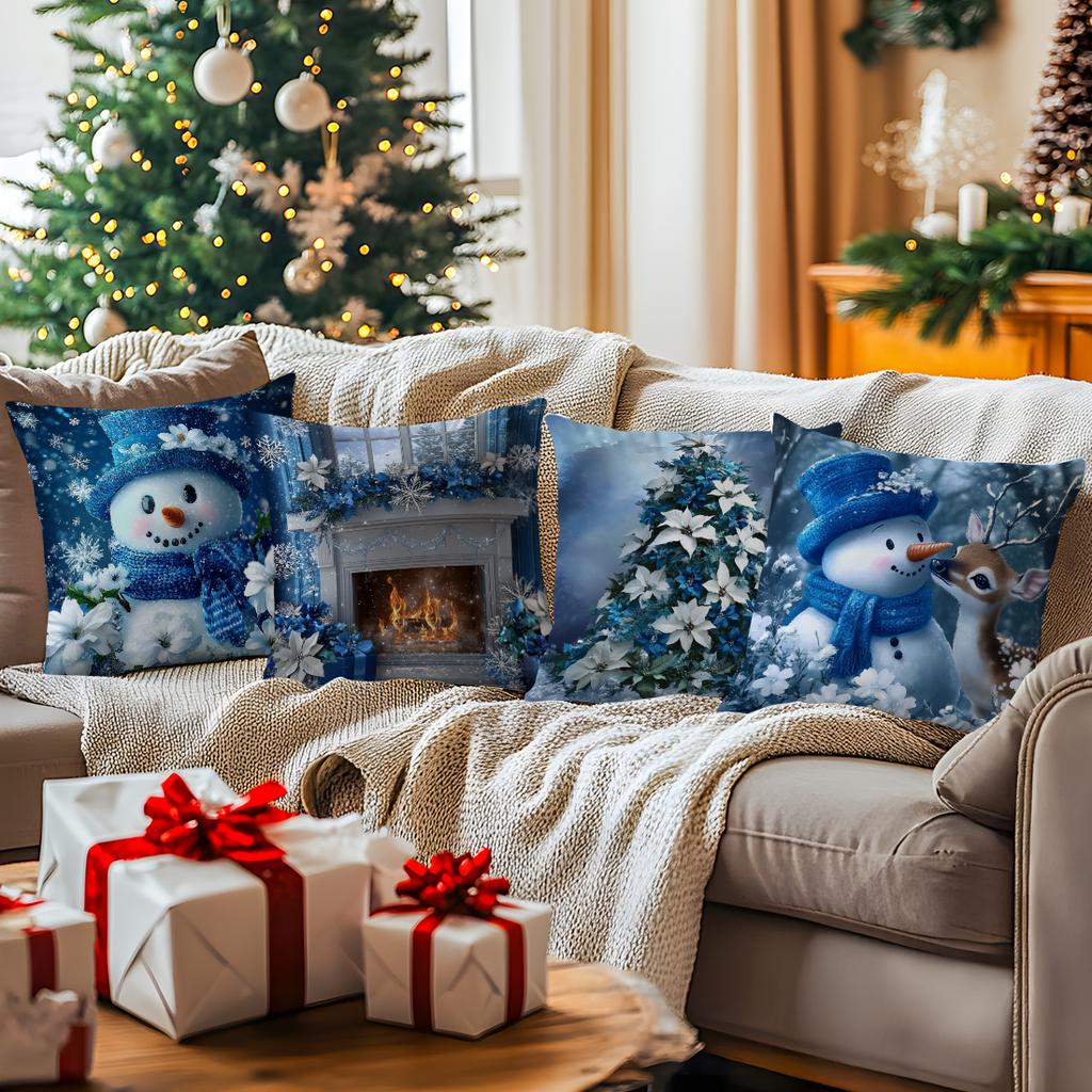 45X45Cm Floral Snowman Christmas Pillowcase Bedroom Cushion Cover 100% Polyester Living Room Cushion Pillowcase Home Decor