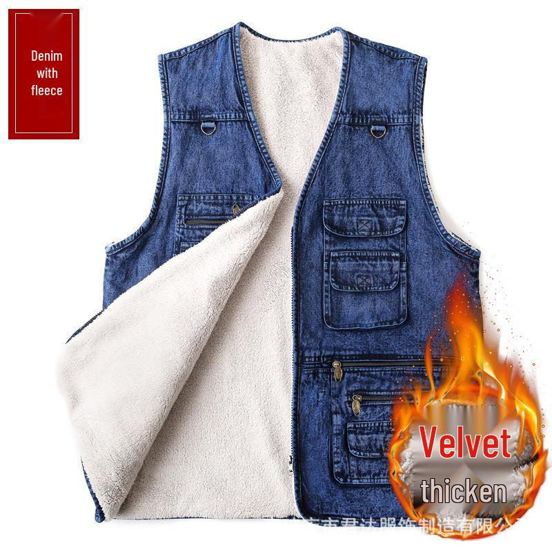 Men's Multi-Pocket Denim Vest for Photography and Fishing