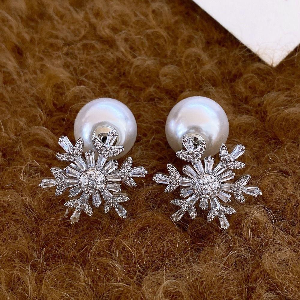 Light Luxury Crystal Snowflakes Earrings Rhinestone Zircon Dangle Earrings  New Year