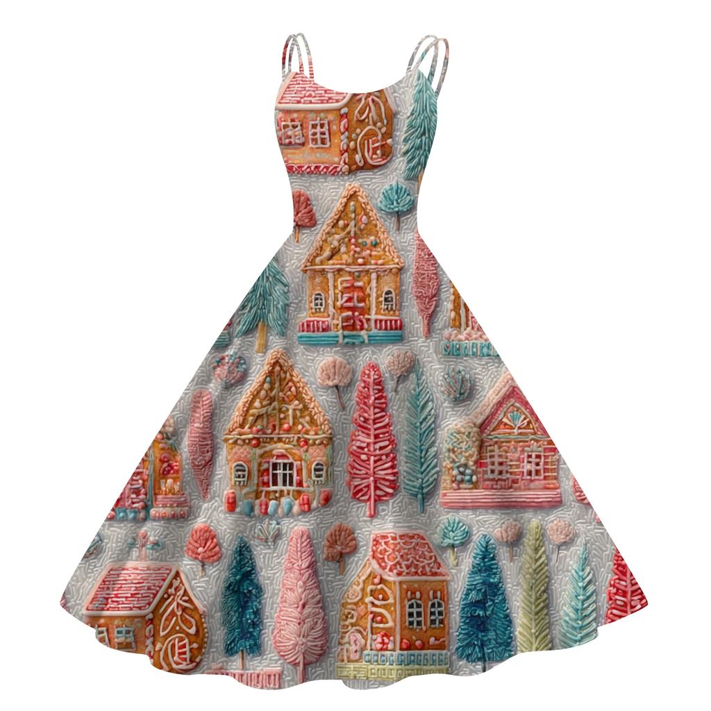 Women's Fashion Casual Christmas Print Sexy Off-the-shoulder Punk Retro Dress