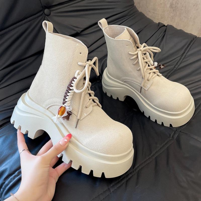 Mid Heels Lace Up Short Boots for Women Platform Shoes 2025 Winter New Suede Ankle Boots Designer Sneakers Dress Pumps