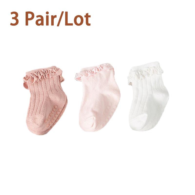 3/5 Paar/Los Neue Baby Kinder Rutschfeste Herbst Winter Baumwollsocken Einfarbig Baby Fußsocken Mädchen Atmungsaktive Rüschensocken