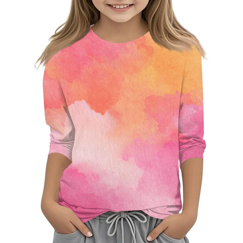 Children's 3/4 Sleeves Printed O-neck Top Everyday Casual T-shirt