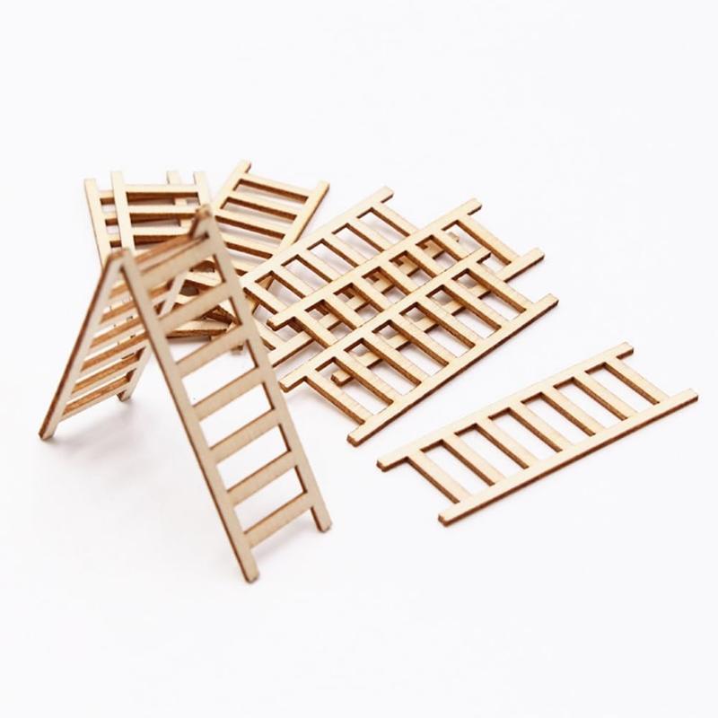 10pcs/lot Mini Wooden Step Ladders, Blank Fairy Garden Ladder Dollhouse Ornament for DIY Craft Art Supplies Painting Home Decor