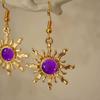 Gothic Cold Gold and Glass Purple Sun Earrings for Women