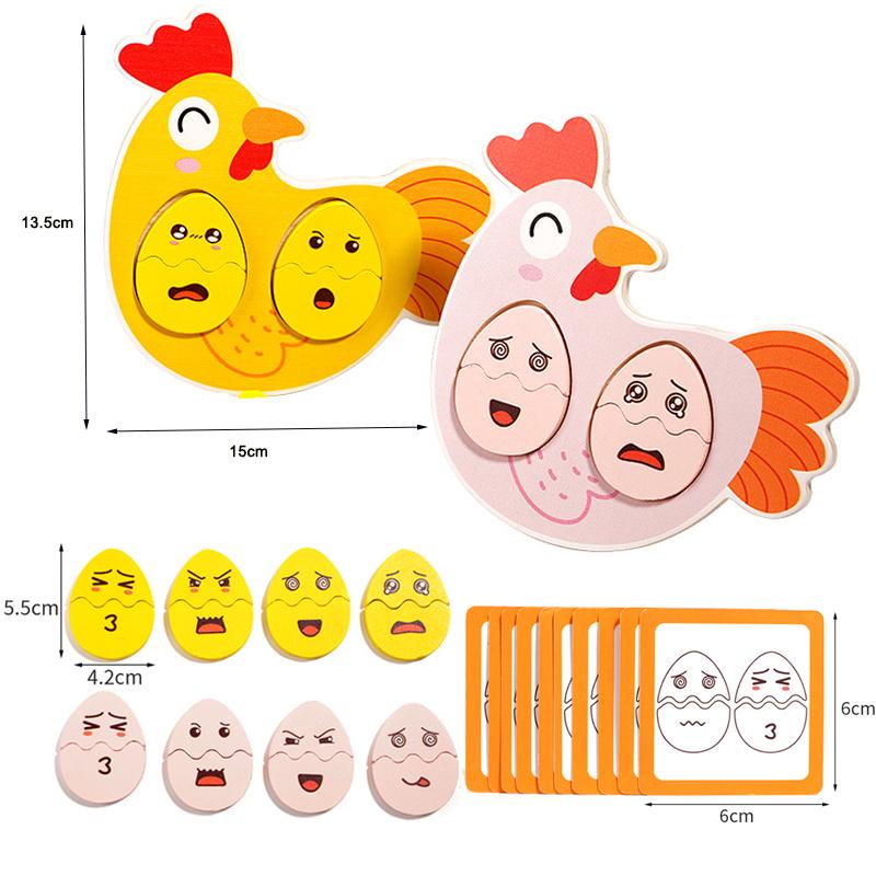 Montessori Wooden Puzzle Games Expression Emotion Egg Face Board Matching Thinking Early Educational Toys for Toddlers Age 3+