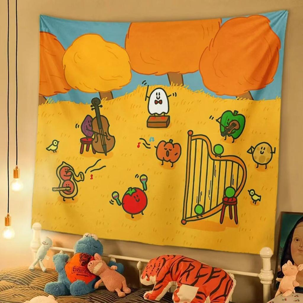 Cartoon Ghost Halloween Wall Tapestry Funny Haunted House Decor Conceal Imperfections Festive Hanging Background for Atmosphere