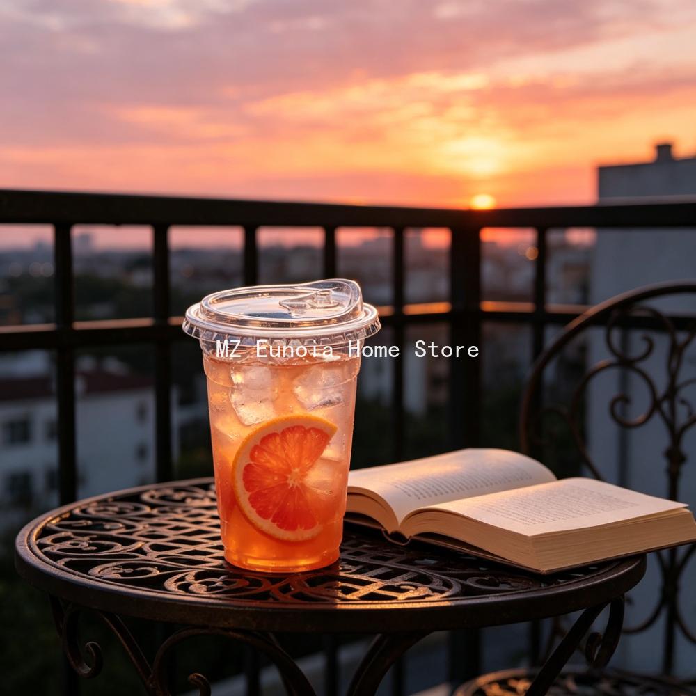 10/50PCS 500ml Clear PET Plastic Cups with Lids Disposable Cold Drink Cups for Coffee Bubble Tea and Smoothies DO NOT HAVE STRAW