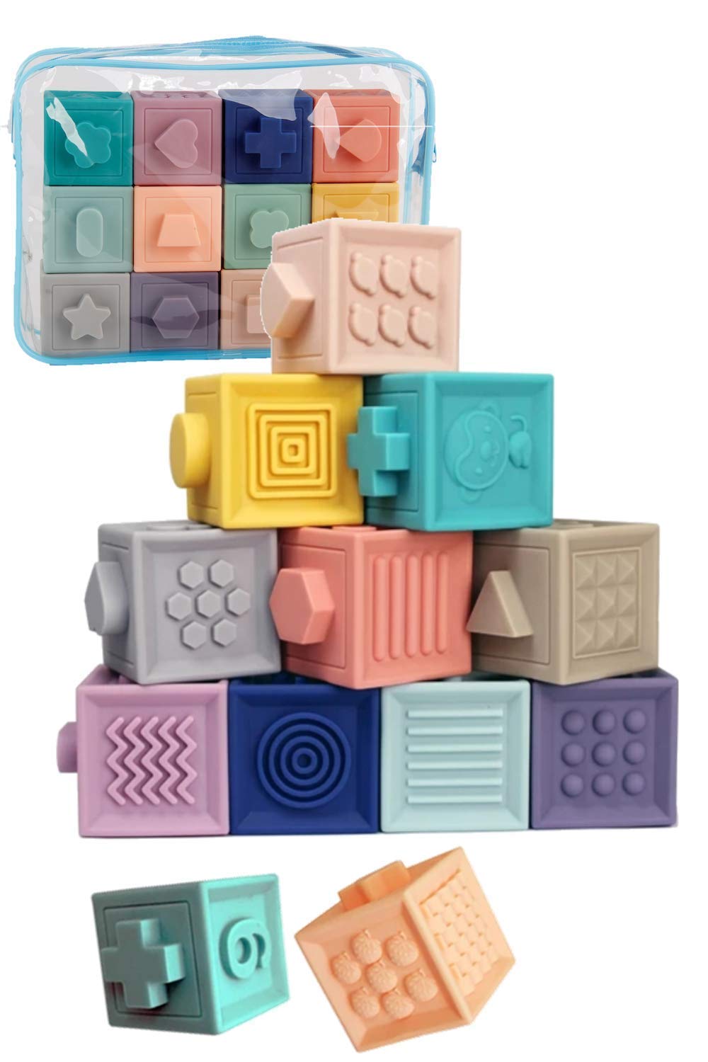 

TAOTAO Building Blocks, See, Touch, and Have Fun with Pastel Cubes, Baby Toys, Baby Gifts, Educational Toys, Soft Blocks (12 pieces)