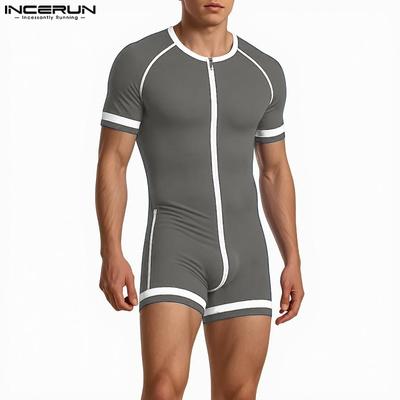 Monos ajustados de manga corta con costuras para hombre, peleles, bodies, pijamas, ropa para el hogar