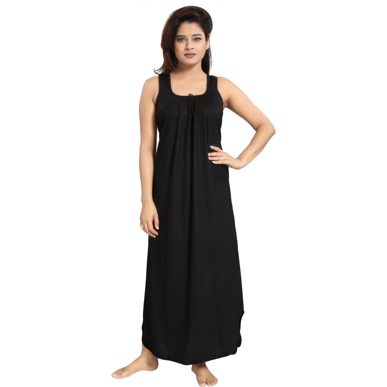 Women Black Sleeveless Night Gown Indian Designer Night Wear Nighty Dress Free