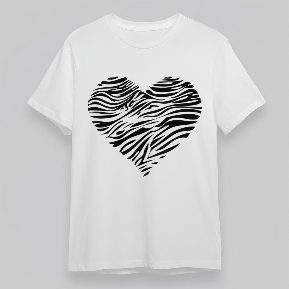 

Women s Plus Size T-shirt With Zebra Stripe Heart Graphic White Cotton Top USA L