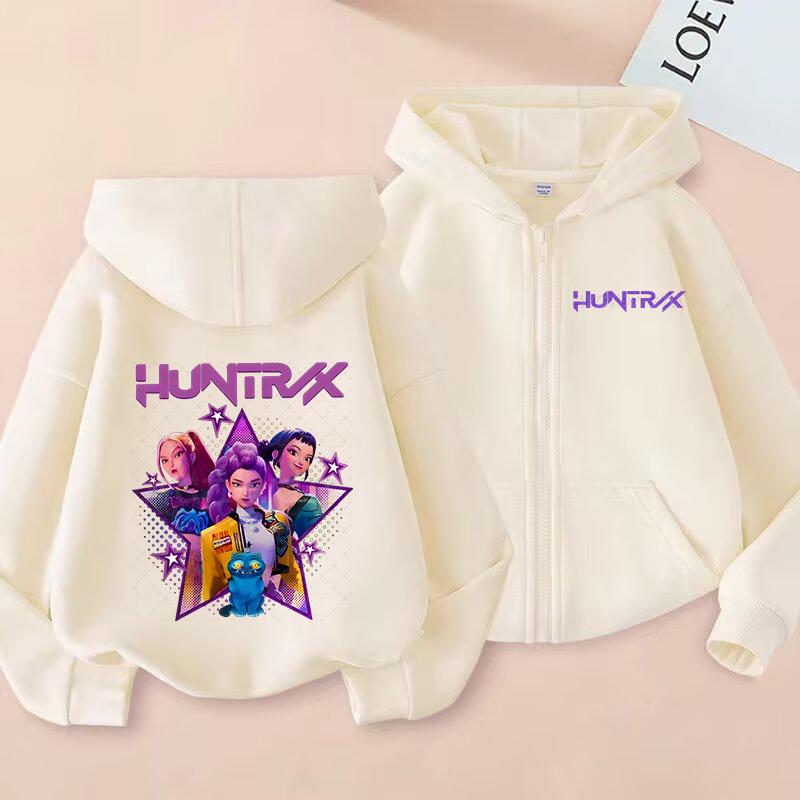 Peripheral print fashion boys and girls zip hoodie casual sweater
