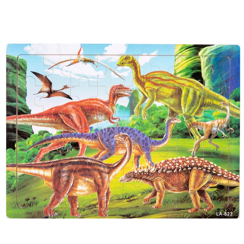 Wooden 40-piece puzzle, children's animal dinosaur cartoon wooden plane puzzle, baby early education educational toys