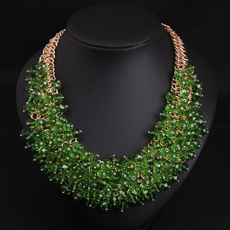 

Luxury Rhinestone Necklaces Crystal Glass Jewelry Choker Statement Bib Collar for Women Necklace Boho India Ethnic Wedding Party зелёный