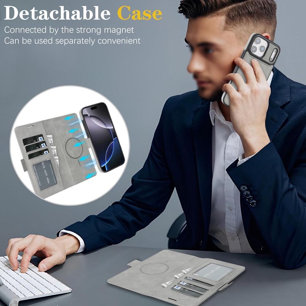2 in 1 Magnetic Wallet Case for IPhone 18 17Air 17 Promax 16 Pro Max 15 Plus 14 13 12 Wireless Charging Phone Cover Cards Slot