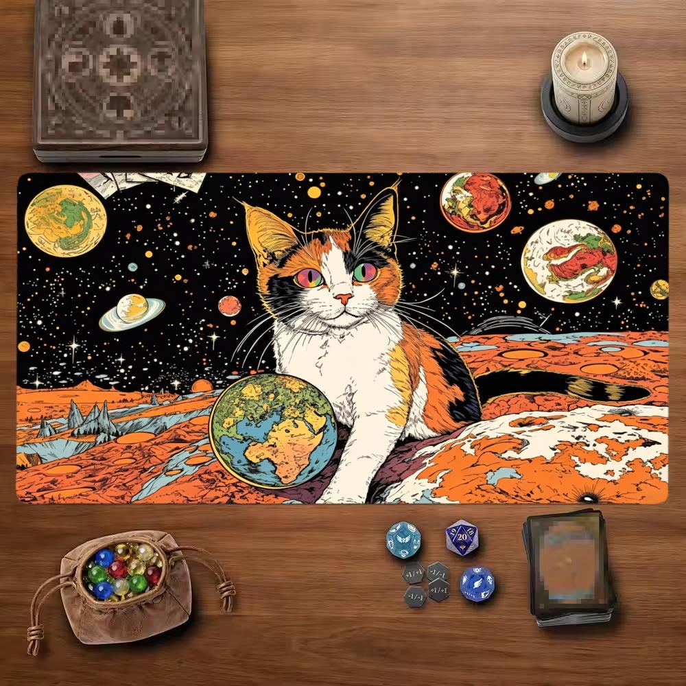 Cute Tri‑Color Cat TCG Playmat Mouse Pad Playmat 24"X14" MTG TCG Office Desk Mat for Work Game PC Laptop Rug Carpet MousePad