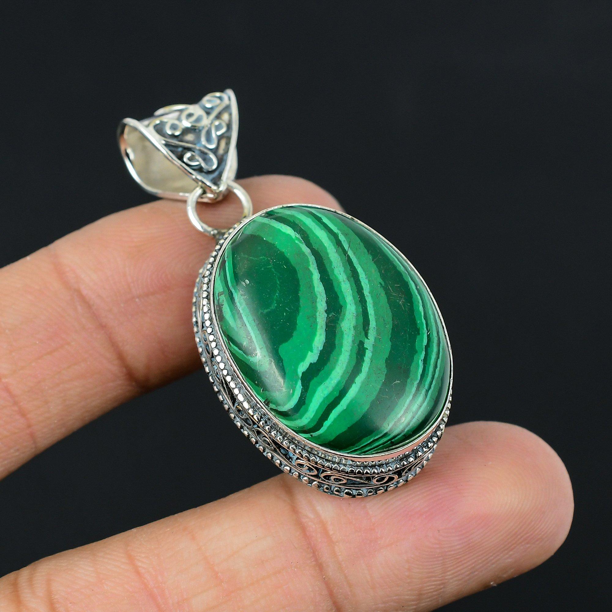 Gift For Women Jewelry Pendant 925 Sterling Silver Natural Malachite Gemstone