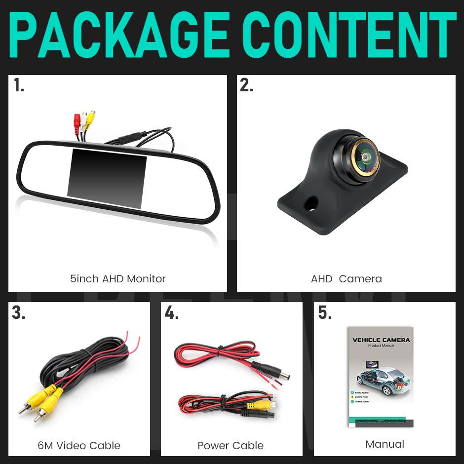 GreenYi 1080P AHD 5 inch Car Rearview Mirror Monitor With AHD 1080P 170° Fisheye Golden Lens Rear View Backup Camera Can Swivel With 879 Camera