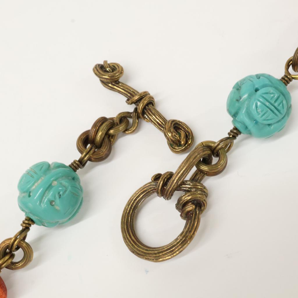 STEPHEN DWECK Turquoise/Coral Chain Necklace Gold/Red/BlueUsed