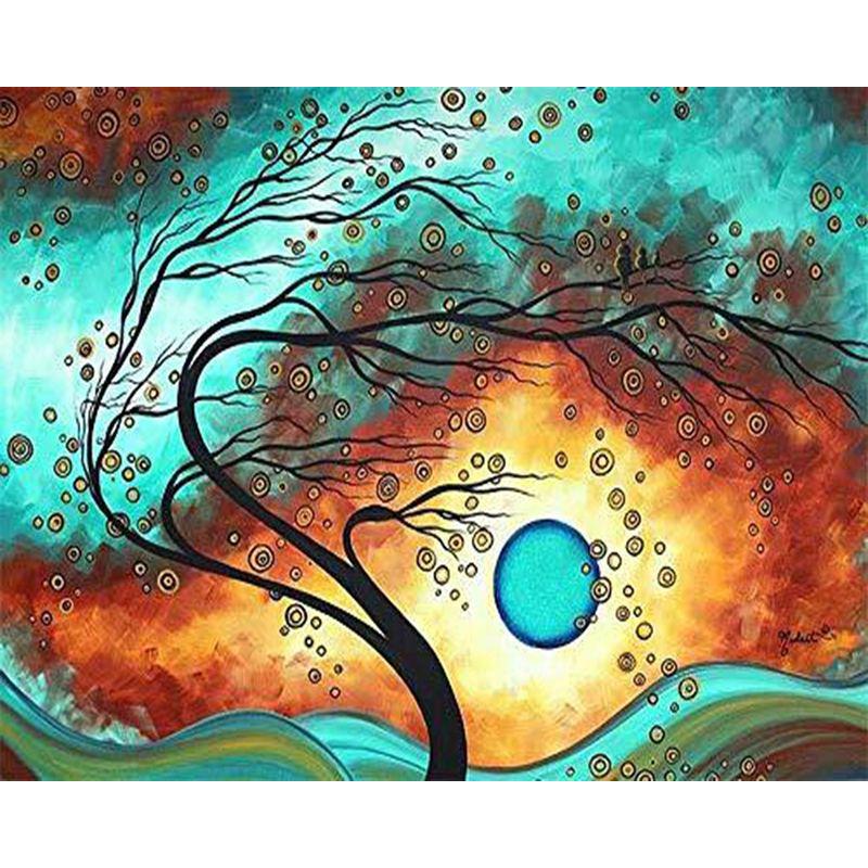 5D DIY pictură cu diamante abstract copac peisaj foraj complet rotund diamant mozaic imagine de broderie strasuri