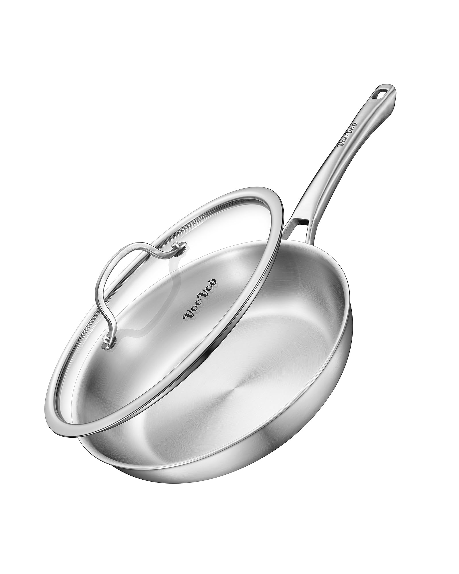 

28cm Stainless Steel Frying Pan with and Oven Dishwasher PFOA and PTFE Free Lid, Triple-Layer Construction, Non-Coated, Chef s Pan, Induction, Gas,