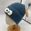 Cute Funny Big eyed Cartoon Hat for Women In Autumn and Winter New Warmth and Thick Knitted Pullover Hat Versatile Wool Hat