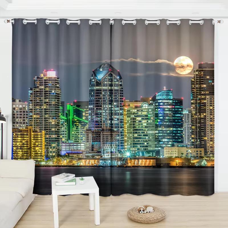 2 Stück Neuer Stadt-Skyline Muster Dekor Vorhanghaken