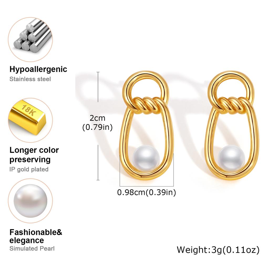Fashion Irregular Imitation Pearl Earrings Stainless Steel Geometric Twist Texture Earrings for Women Statement Party Jewelry