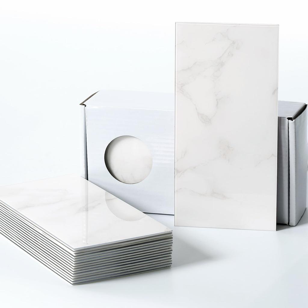 Es DECOR Marble-Look Tile Sheets, Kitchen Tile Stickers, Waterproof and Heat-Resistant Panels for Walls, DIY, 23 Sheets (Carrara White)