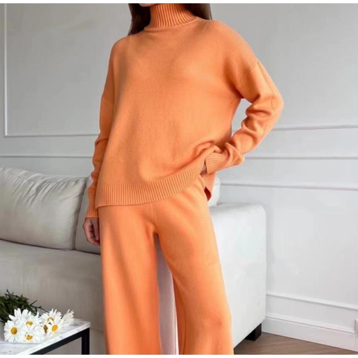 

Женский осенне-зимний повседневный кардиган-пуловер с высоким воротником, комплект из 2 предметов S оранжевый