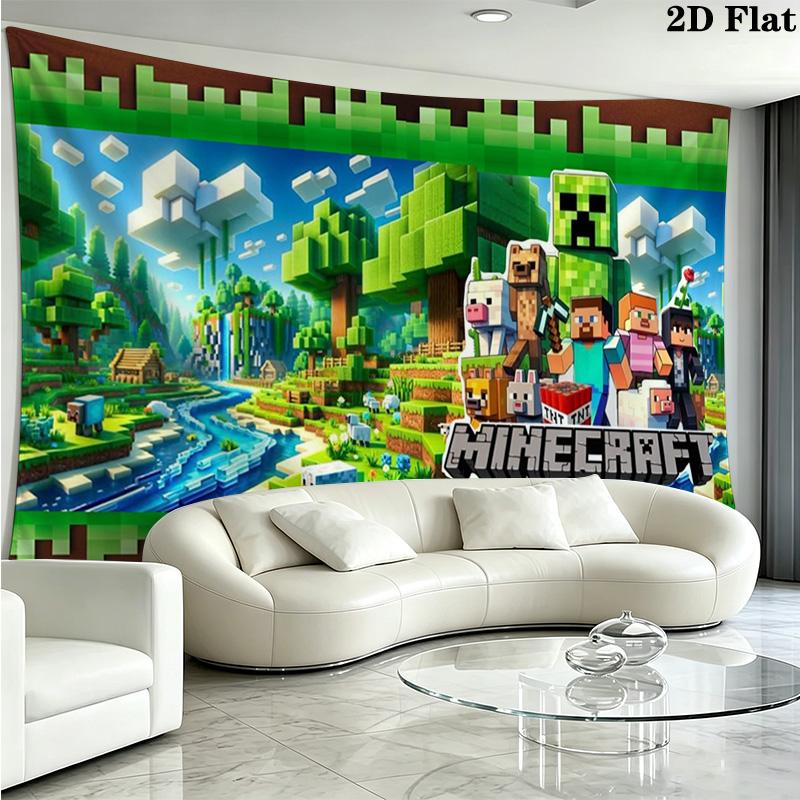 Mine World Building Wall Tapestry Aesthetic Wall Hanging Printed Fabric Blanket Decorative Tapestries for Bedroom Living Room Home Decor