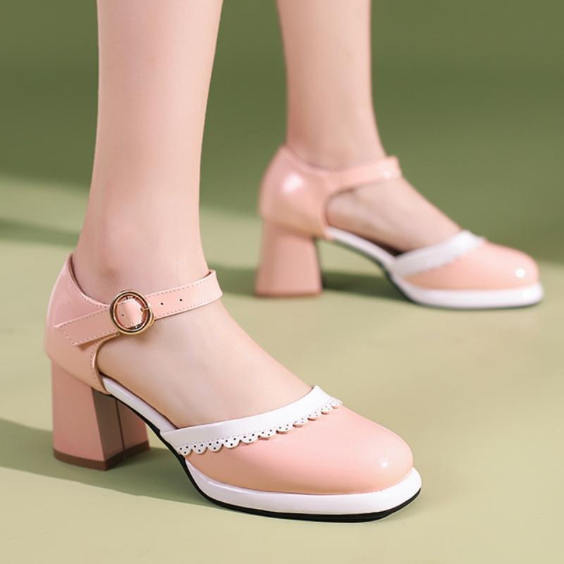Fashion Summer Sandals Lolitas Shoes for Women Sweet High Heels Large Size Straps D'Orsay Pumps Pink Blue Heeled Wedding Shoes Ladies