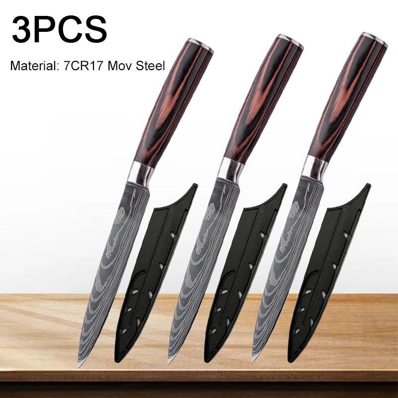 5-Inch Japanese Utility Knife Kitchen Boning Knife Stainless Steel  Full Tang Damascus Knives Sharp Japanese Knife Wood Handle