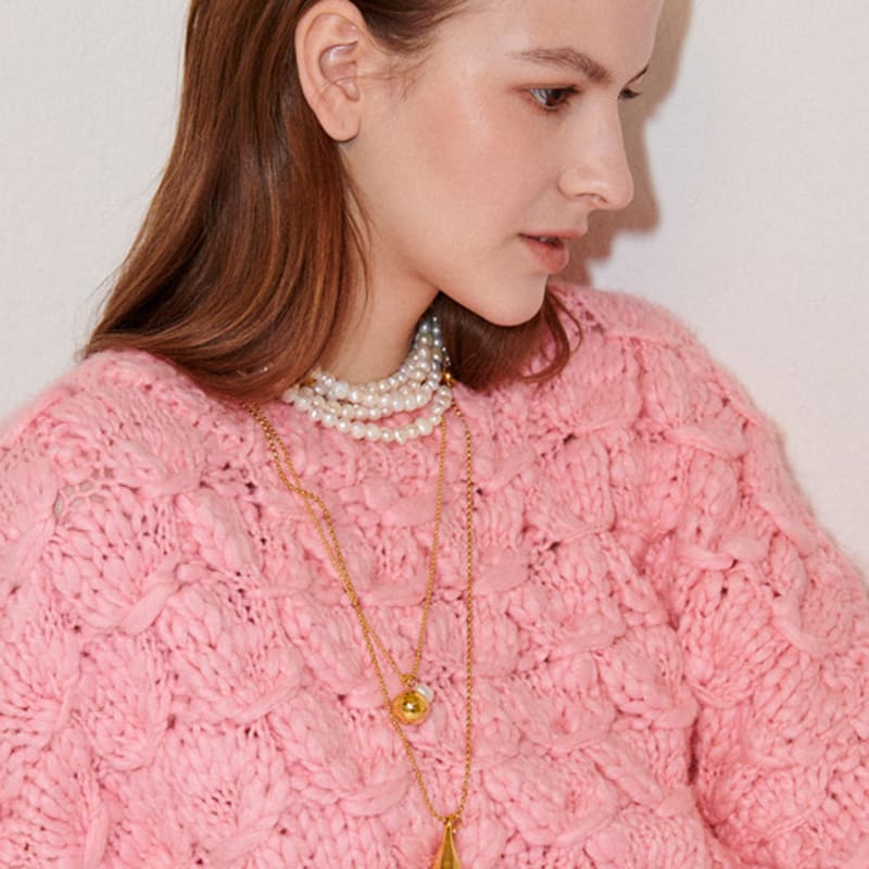 August Harmony Water Drop Oval Chain Necklace / 2color