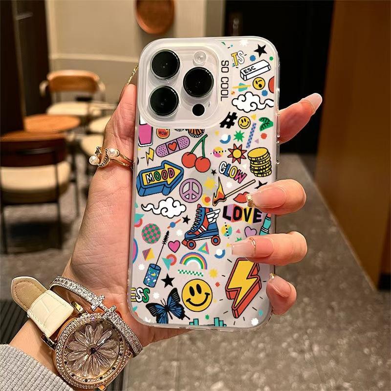 Smiley face graffiti Apple 16Promax new phone case iPhone15Pro personality 14Pro advanced 17 hard case