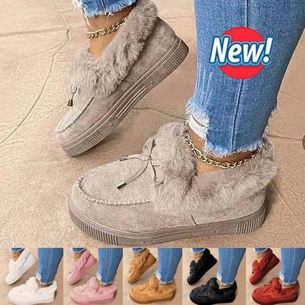 Buy Women New Fashion Suede Faux Fur Moccasin Shoes Warm Lightweight