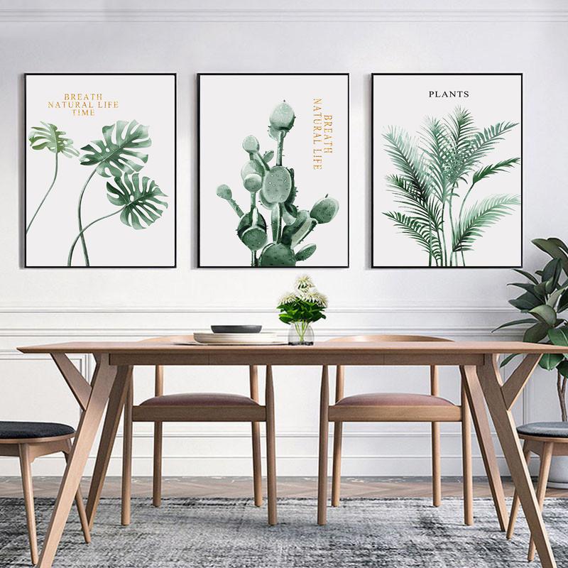 Nordic Grüne Pflanzen Wand Kunst Bilder Dekorative Leinwand Malerei Drucke Blätter Poster für Innen Wohnzimmer Wohnkultur