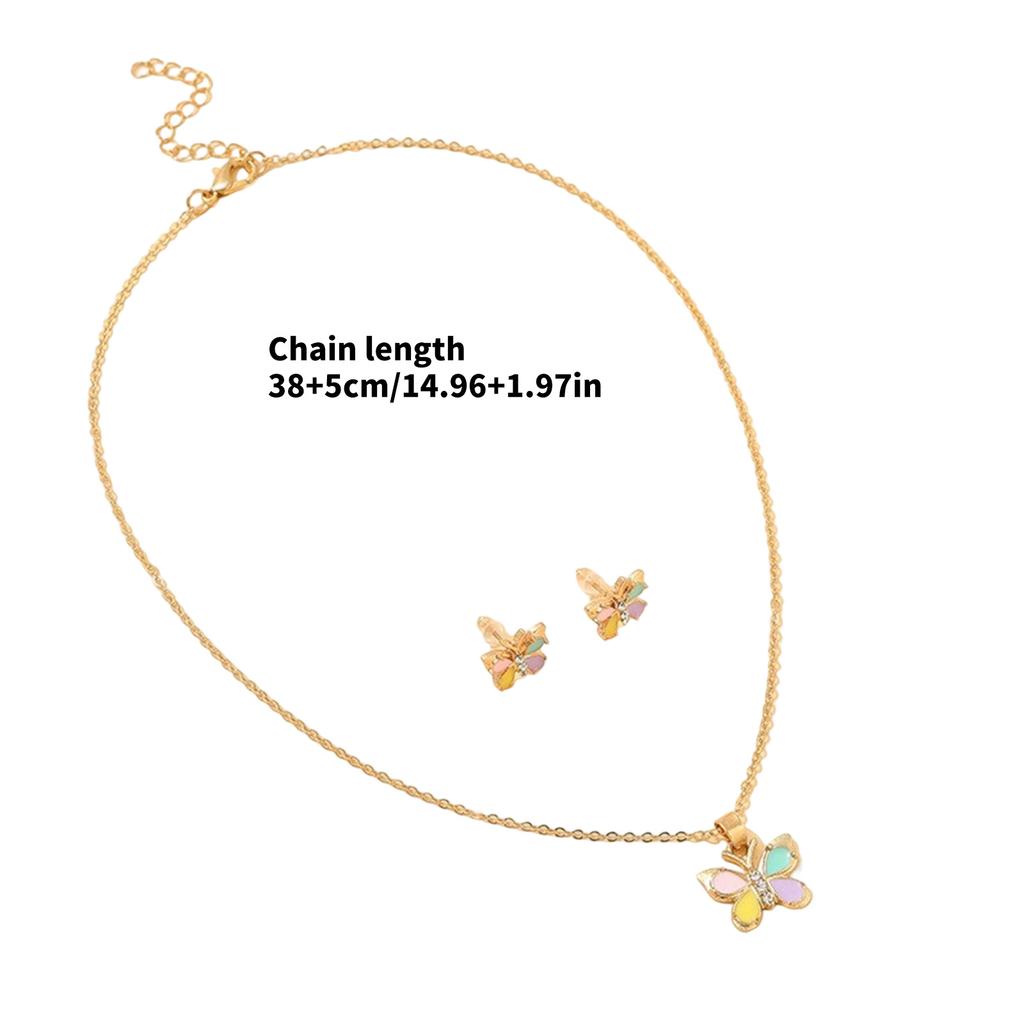 Butterfly Heart Necklace Earrings Set for Kids Vibrant Colors Jewelry Accessory Stylish Handmade Women Accessories