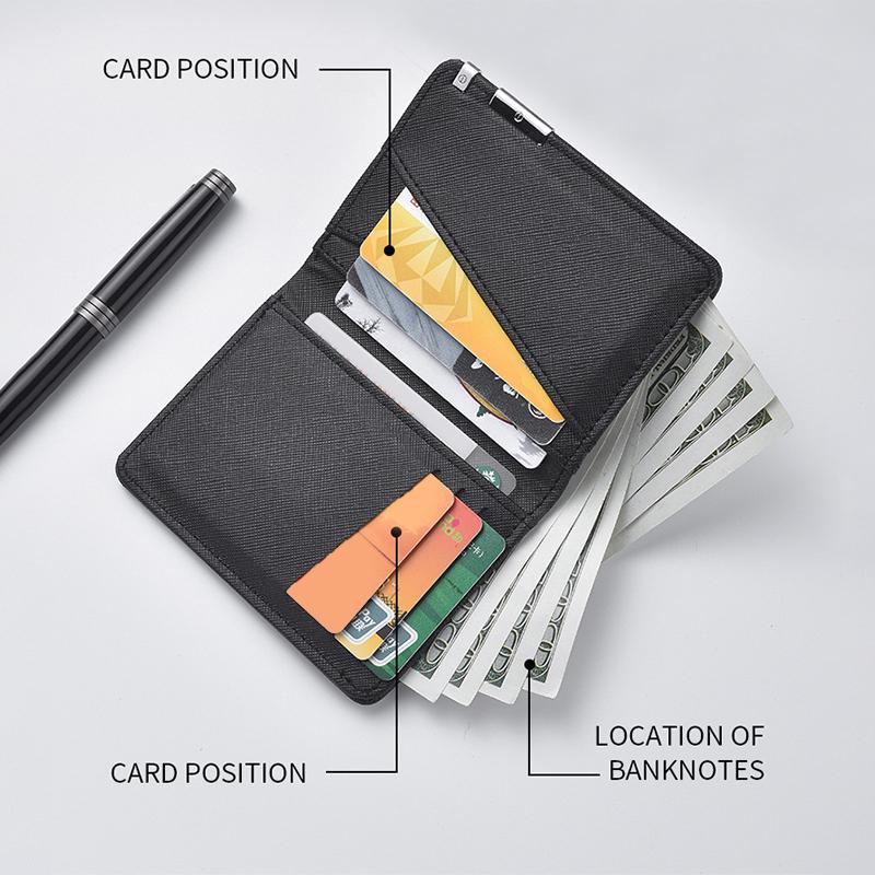 Black Faux Leather Slim Business-Style Wallet With Multiple Card Slots Credit Card & Driver'S License Holder Geometric Design