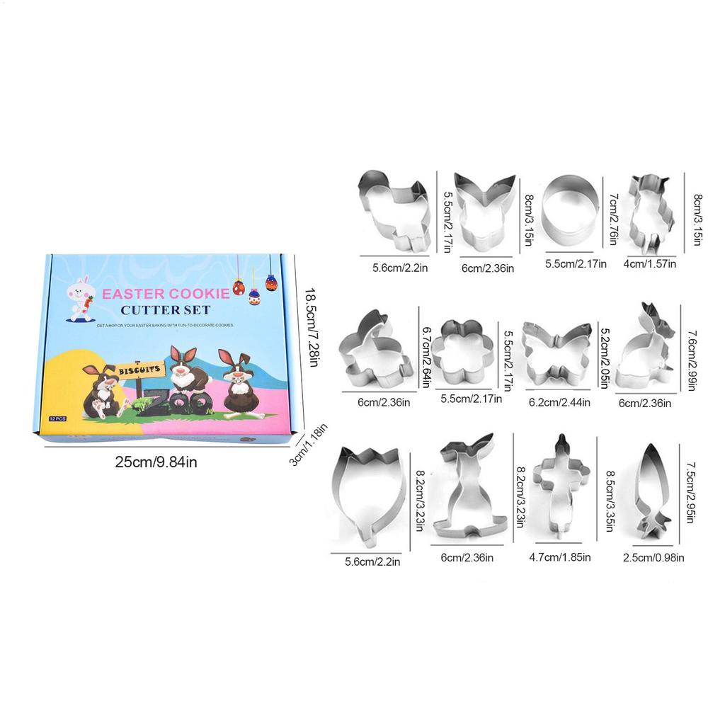 Easter Cookie Stamps Cookie Cutters for Baking Stainless Steel 12x Fondant Molds Easy to Demold & Cut for Cake Making Cookies
