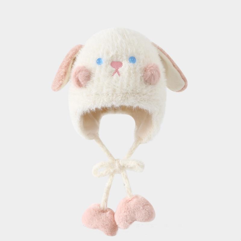 

Winter Warm Ear Protection Cap Cute Animal Thicken Kids Lacing Hat Outdoor Cold-proof Toddler Knitted Baby Earmuffs Beanie белый